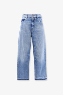 Pinko women’s blue denim jeans bronze light-wash high-rise wide-leg with subtle fading for a relaxed modern look