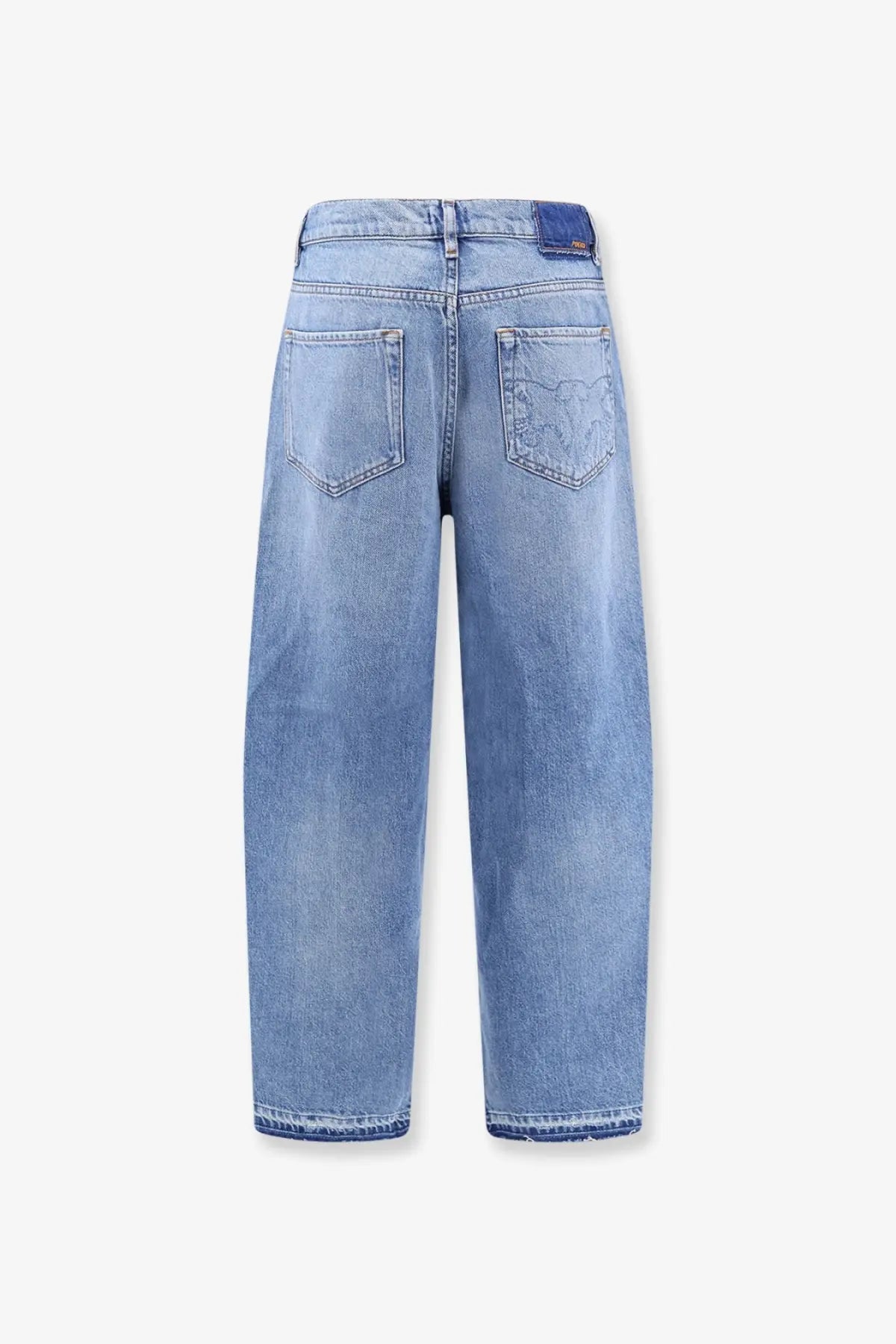 Pinko women’s blue denim jeans bronze with light-wash, relaxed wide-leg cut and subtle fading for a modern casual look