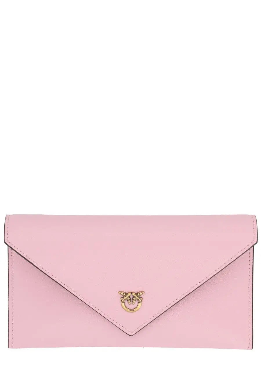 Pinko womens borsa con small blue soft pink leather envelope clutch with gold tone bird shaped clasp