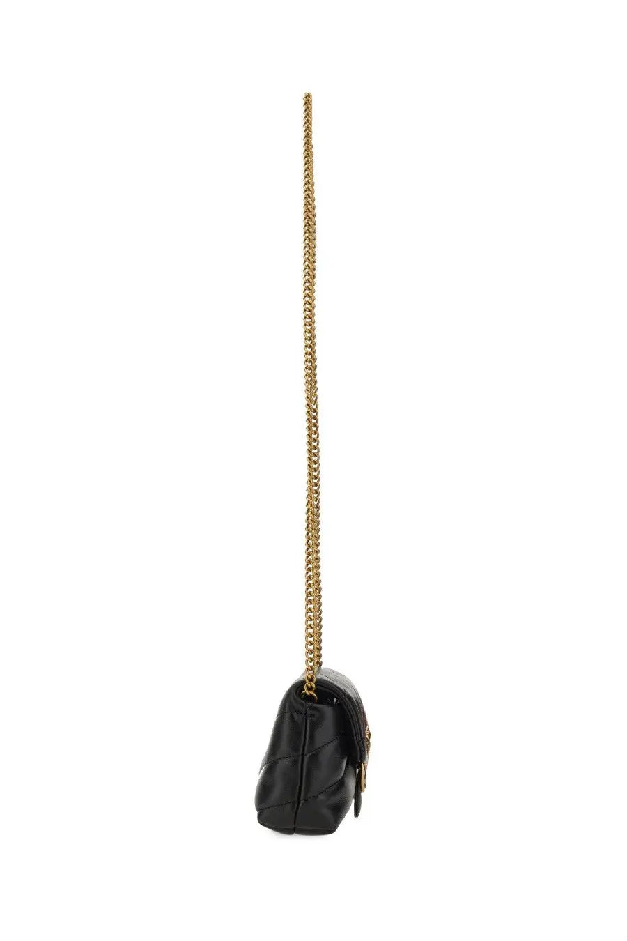 Pinko women’s Borsa Love Puff Baby black quilted leather handbag with gold-tone chain strap