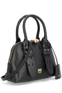 Pinko women’s bowling mini escape bag black leather handbag with gold-tone hardware and distinctive bird logo