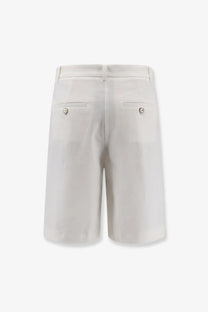Back view of pinko women’s byrana linen and viscose cream tailored shorts with minimalist design and button accents