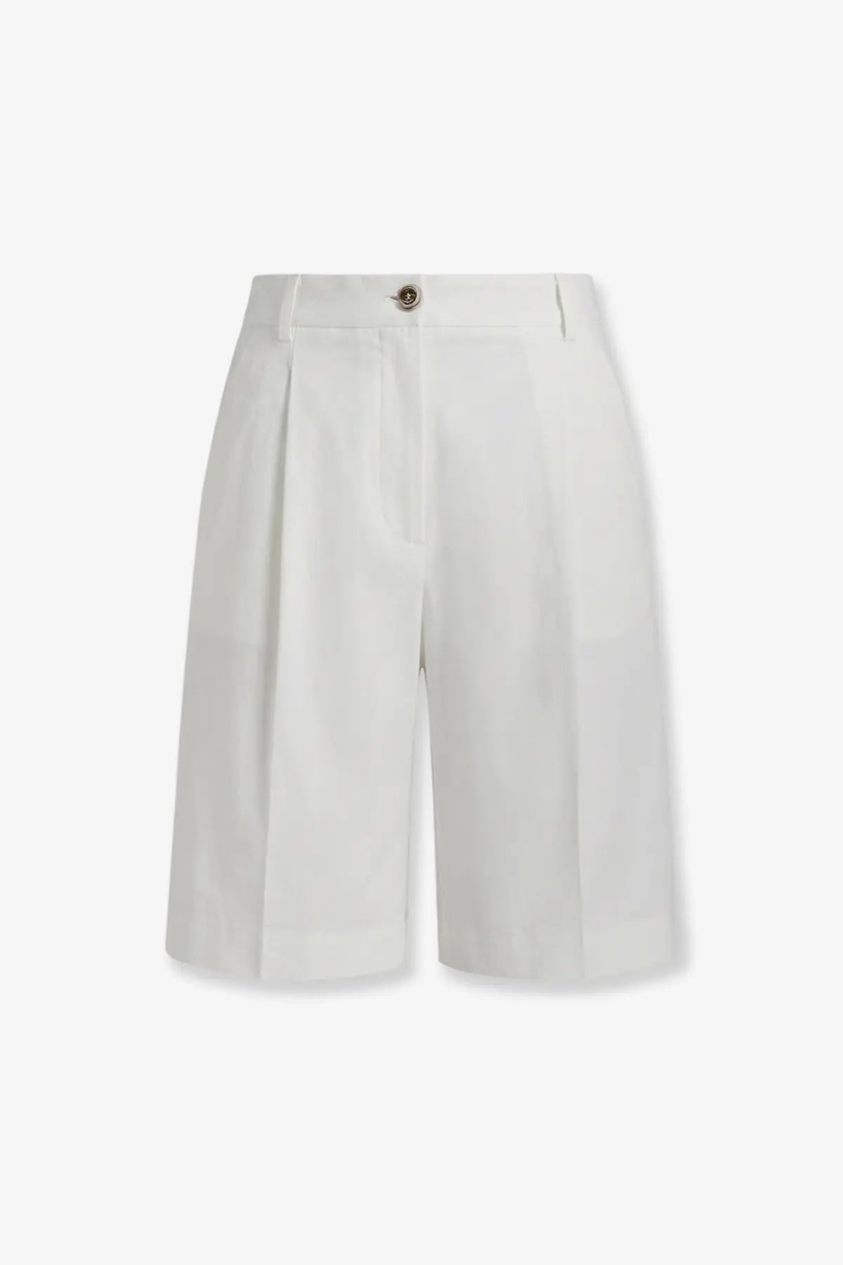 Pinko women’s Byrana white linen and viscose pleated shorts with tailored design and metallic waistband button
