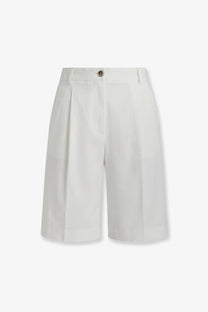 Pinko women’s Byrana white linen and viscose pleated shorts with tailored design and metallic waistband button