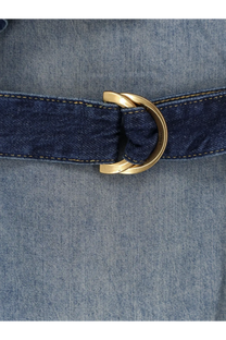 Pinko women’s chiarodiluna light denim jeans bronze featuring a denim belt with a gold-toned twisted d-ring buckle
