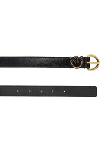 Pinko women’s cintura con black leather belt with gold-tone buckle featuring the pinko logo