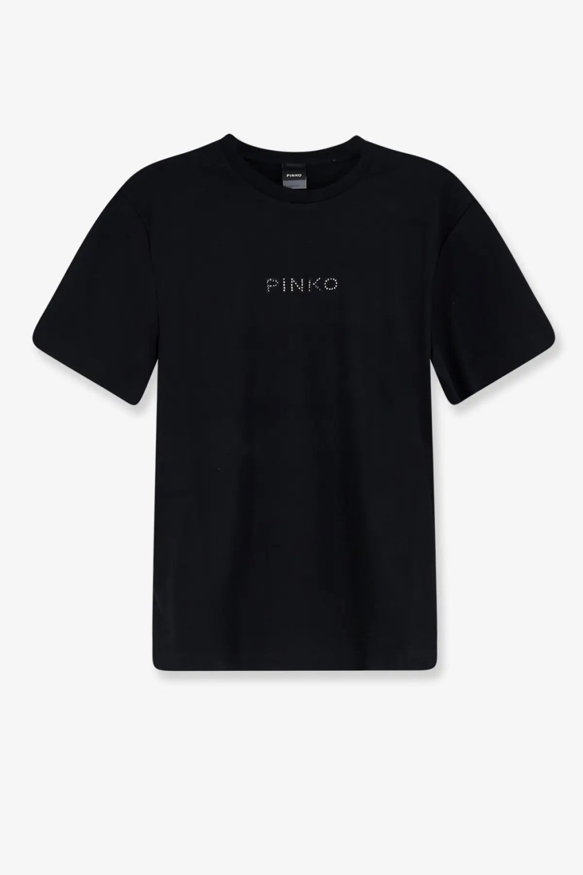 Pinko women’s black cotton t-shirt with a subtle sparkling pinko logo embroidered across the chest