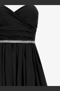 Pinko women’s dattero taffeta black strapless dress with draped bodice and shimmering silver beaded belt