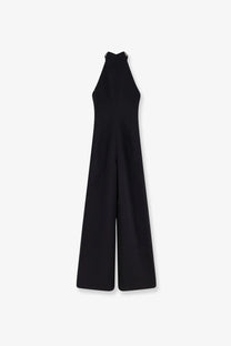 Pinko women’s dragon fruit black jumpsuit with high neck wide-leg cut and subtle metallic neckline detailing
