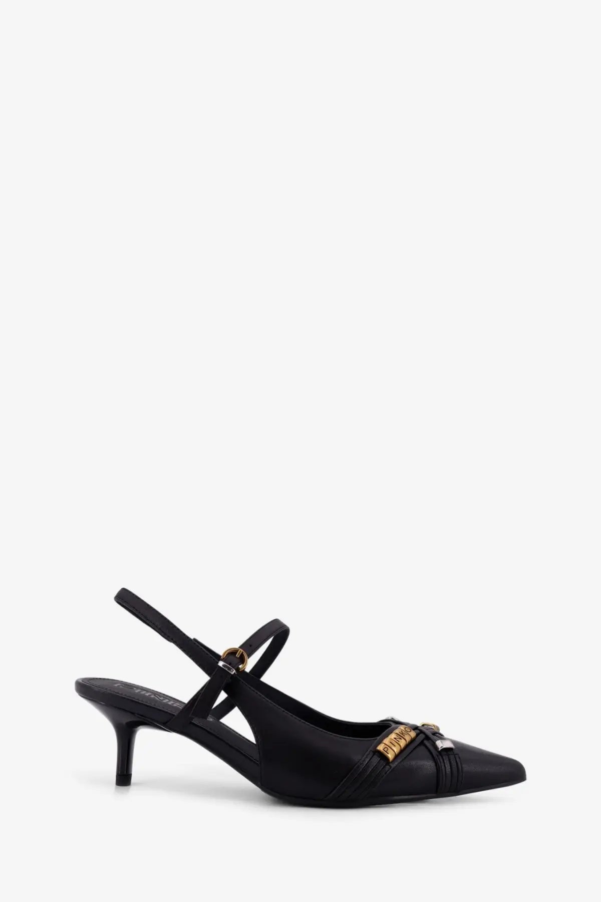 Pinko women’s gloria leather pumps black black satin slingback pump with gold-tone buckle and metallic strap detail