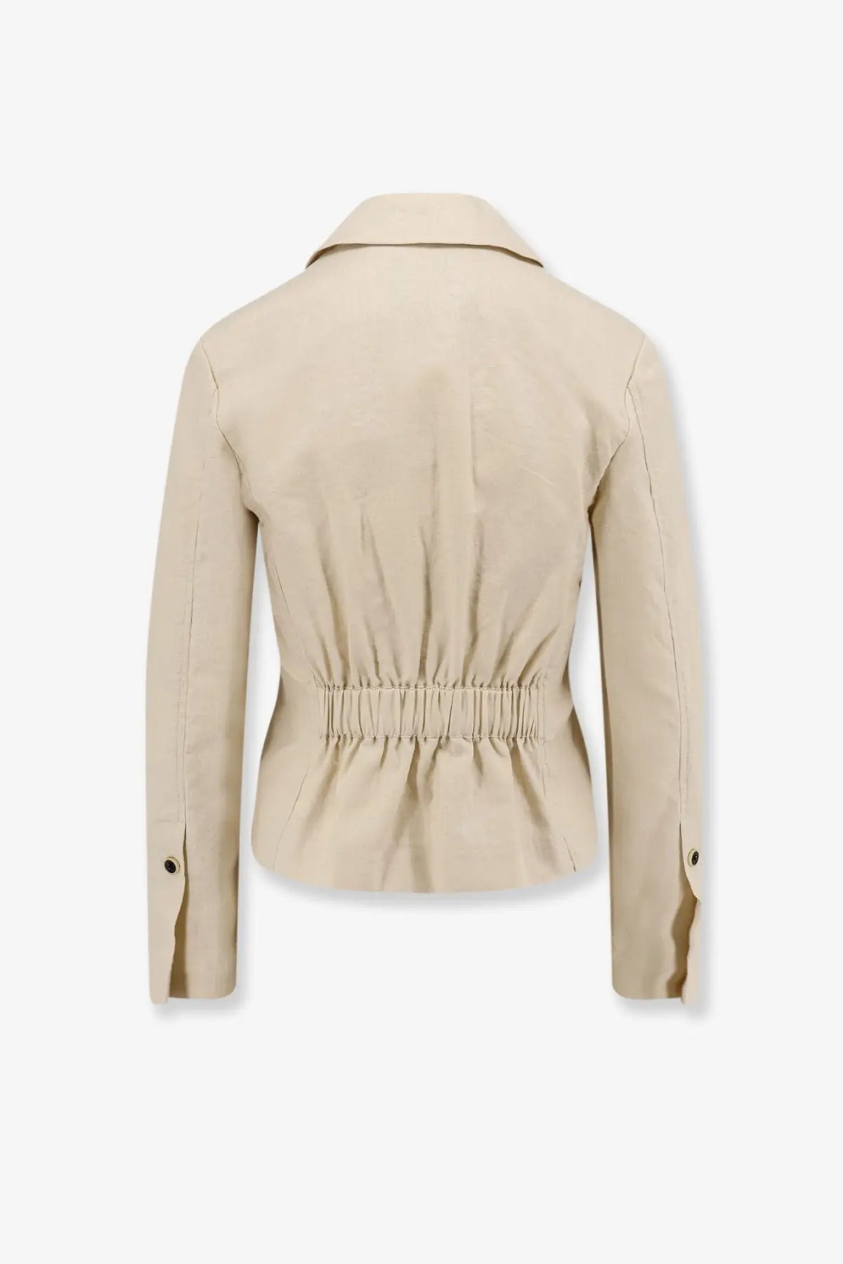 Pinko women’s idony embroidered linen blazer beige with a belted jacket style, structured collar, and elastic waistband