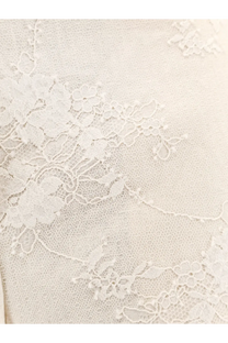 Pinko womens ivy linen trousers beige displayed with delicate ivory lace fabric featuring intricate floral patterns
