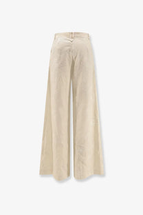 Pinko women’s ivy linen beige trousers with a tailored fit and subtle floral pattern in wide-leg style