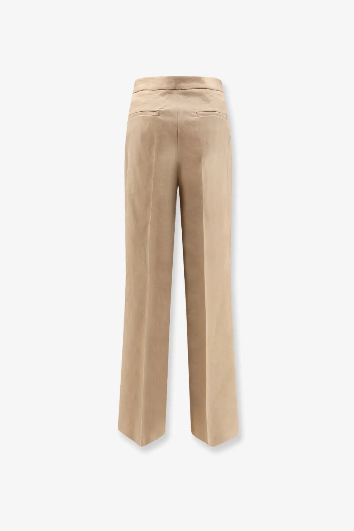 Beige high-waisted wide-leg pinko women’s jacopone linen and viscose trousers with sleek tailored fit and subtle front pockets