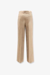 Beige high-waisted wide-leg pinko women’s jacopone linen and viscose trousers with sleek tailored fit and subtle front pockets