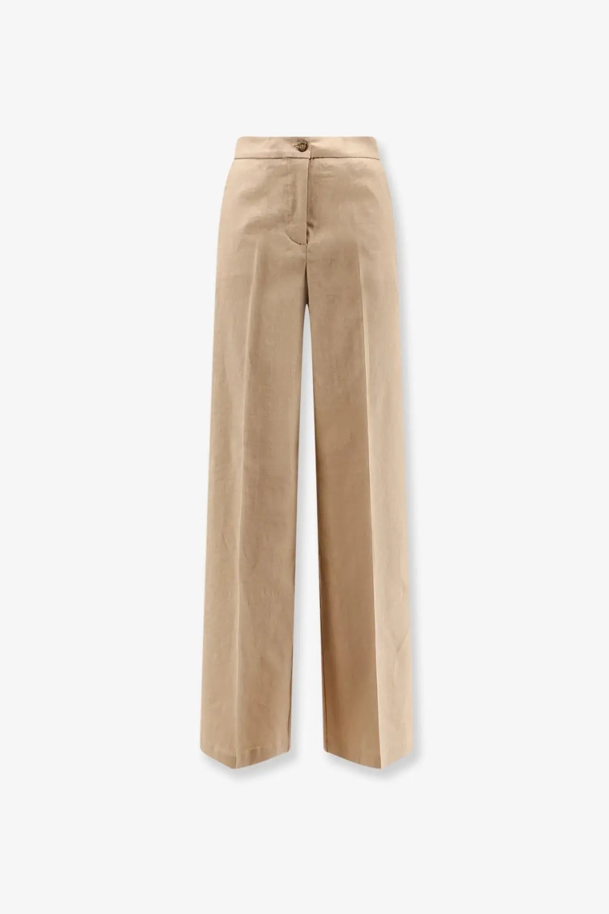 Pinko women’s jacopone beige wide-leg trousers in linen and viscose with a tailored cut and subtle front pleats