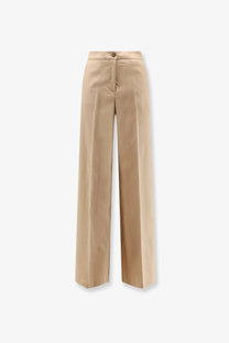 Pinko women’s jacopone beige wide-leg trousers in linen and viscose with a tailored cut and subtle front pleats