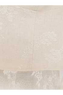 Beige linen top by pinko featuring lace overlay with delicate floral embroidery and subtle textured fabric base