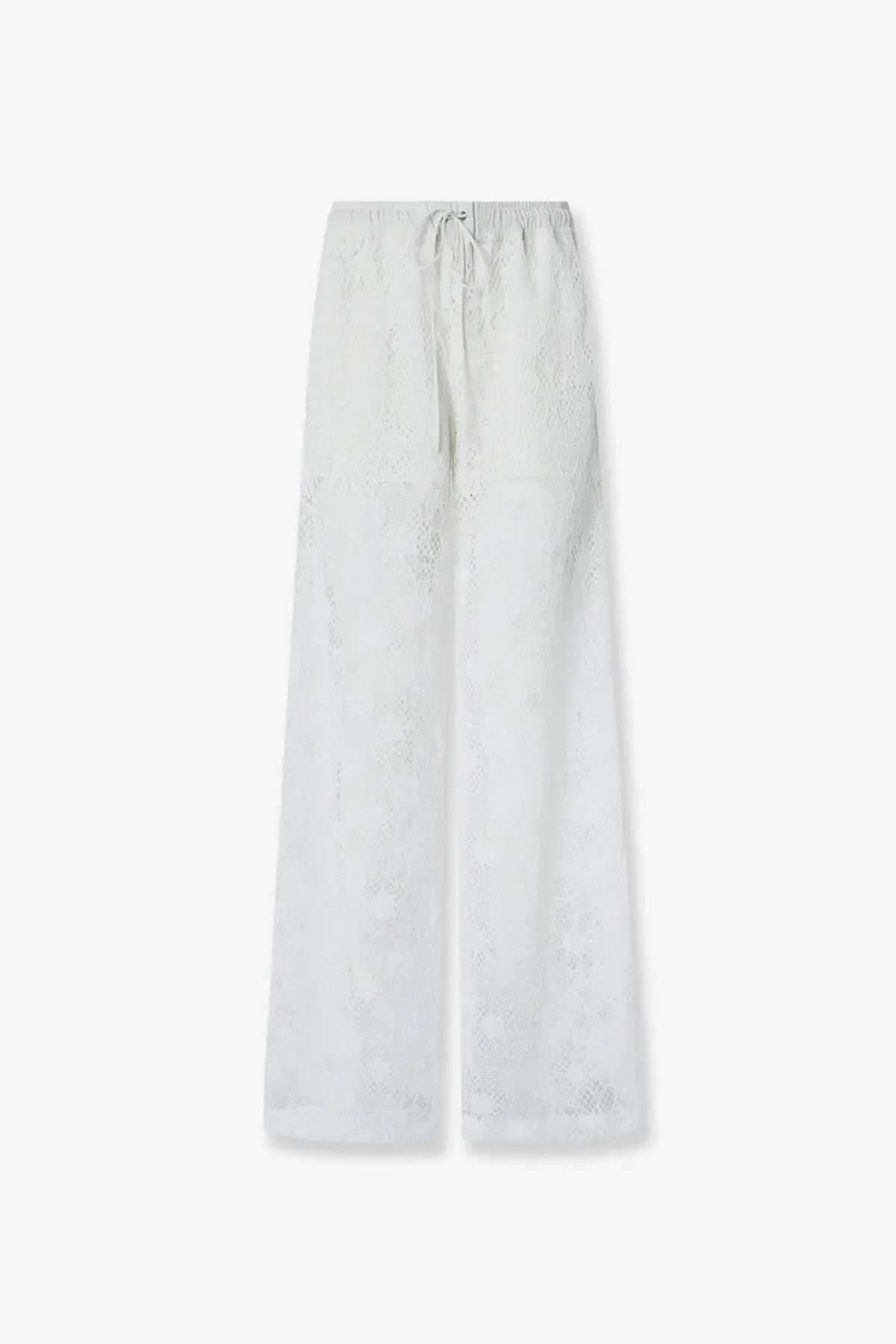 Pinko women’s white lace wide-leg trousers with light gray drawstring waist for stylish casual wear