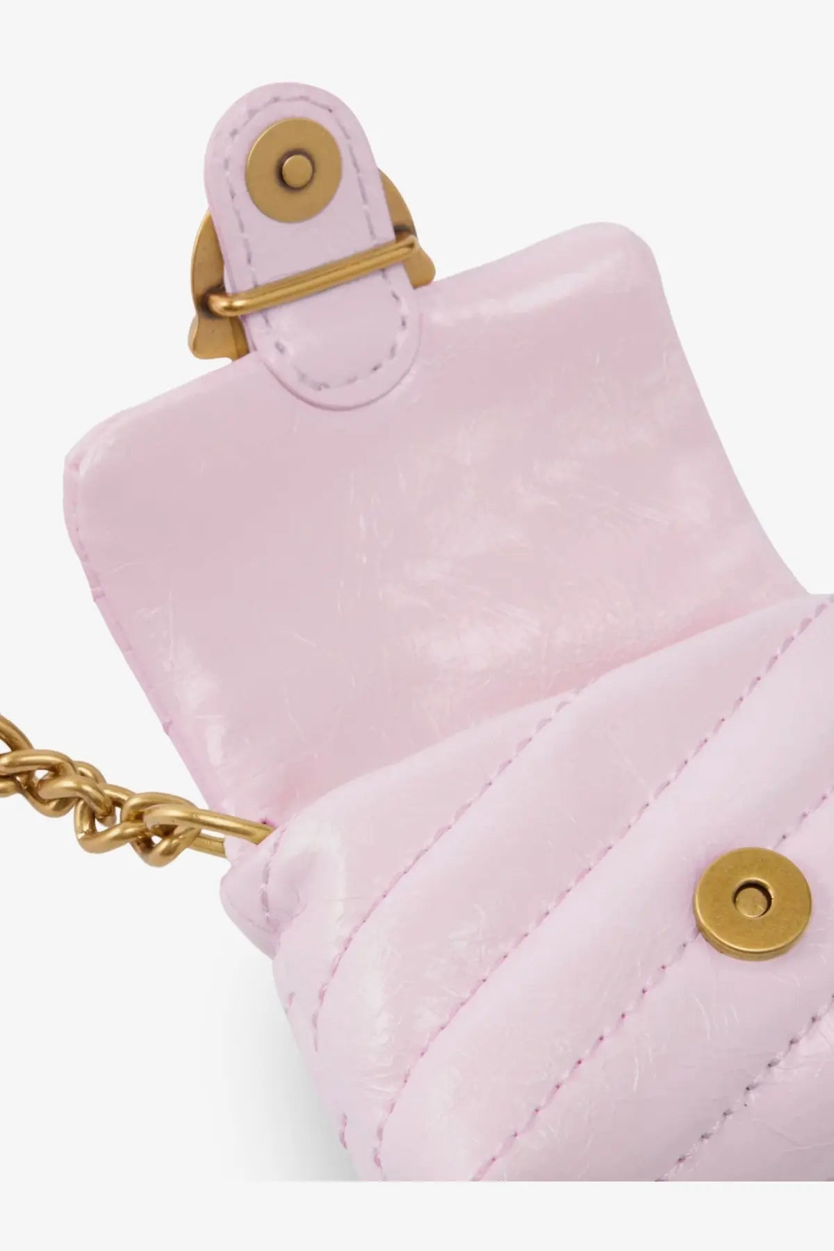 Pinko women’s leather airpods case in pink with quilted design gold-tone hardware and a chain strap