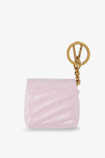 Pinko womens soft pink quilted leather AirPods case with gold-tone metal ring and chain keychain pouch