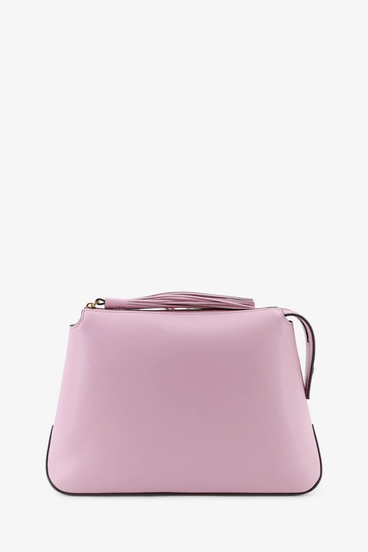 Pinko womens leather beauty case pink soft pink leather clutch with black trim and matching tassel zipper pull