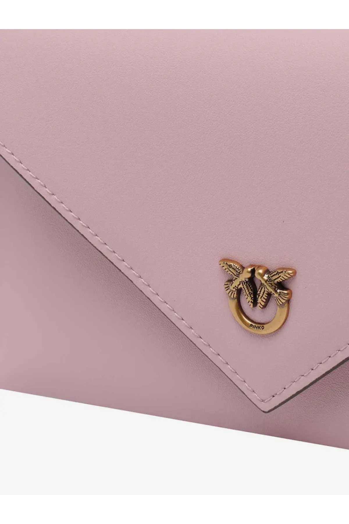 Pinko women’s soft pink leather clutch bag with gold-tone bird and ring clasp engraved with the brand name