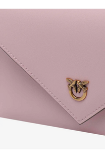 Pinko women’s soft pink leather clutch bag with gold-tone bird and ring clasp engraved with the brand name