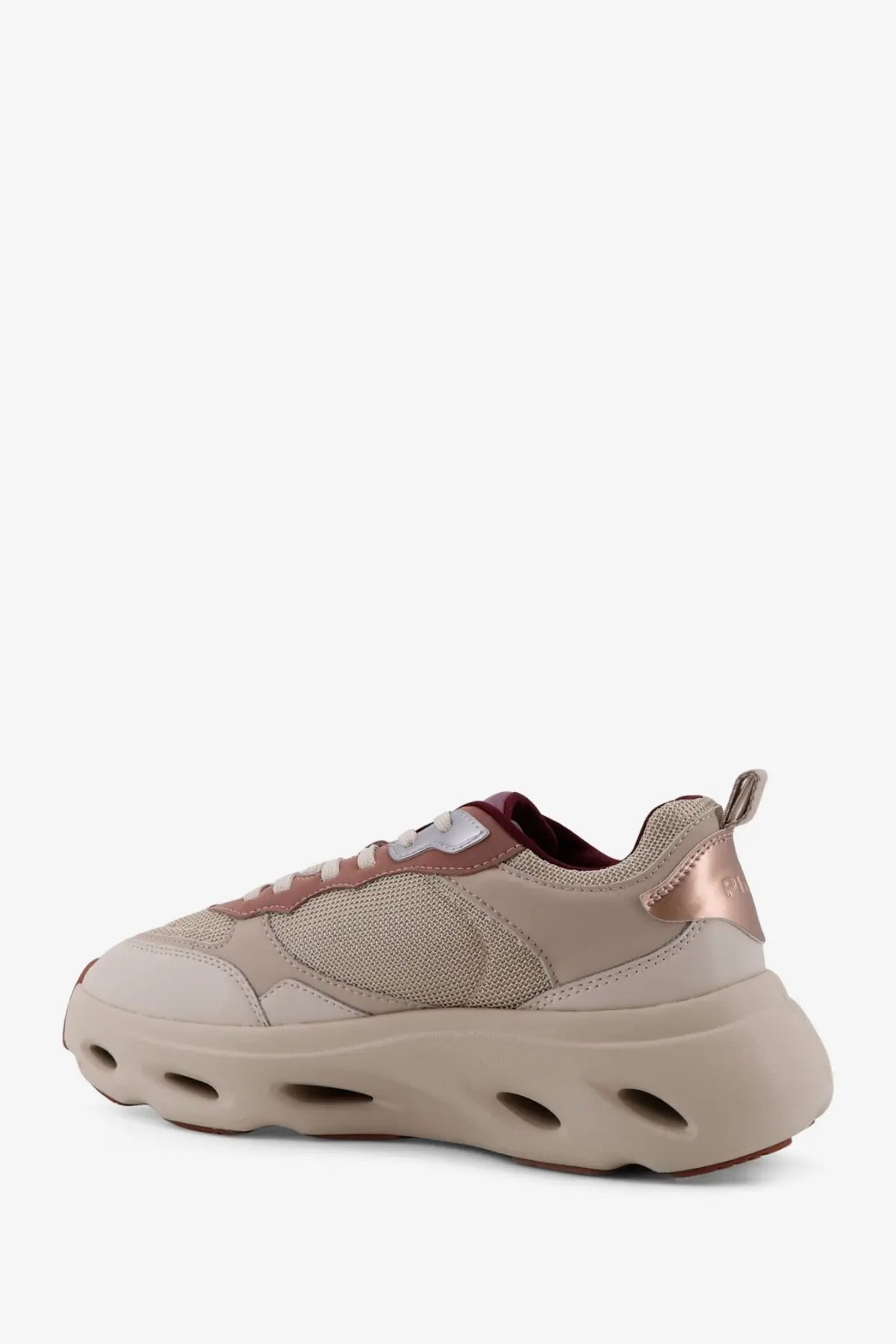Beige and rose gold chunky pinko women’s nylon sneakers with mesh and synthetic overlays