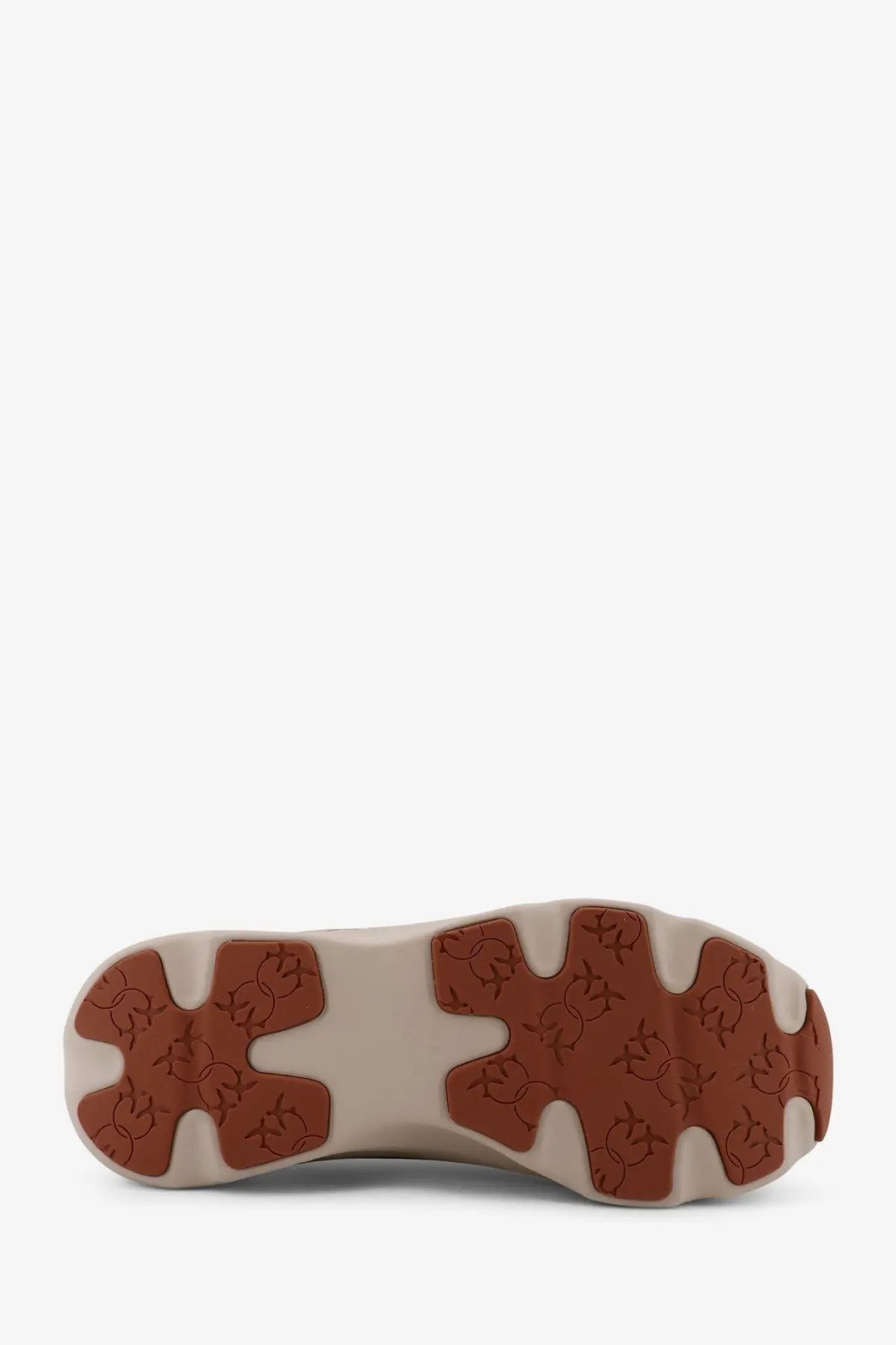 Pinko women’s nylon sneakers with a beige rubber sole and brown patterned traction blocks for grip