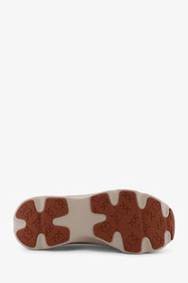 Pinko women’s nylon sneakers with a beige rubber sole and brown patterned traction blocks for grip