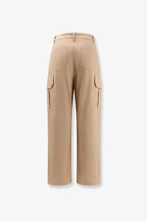 Pinko women’s rosalin cotton beige cargo trousers with wide legs and multiple pockets for casual wear