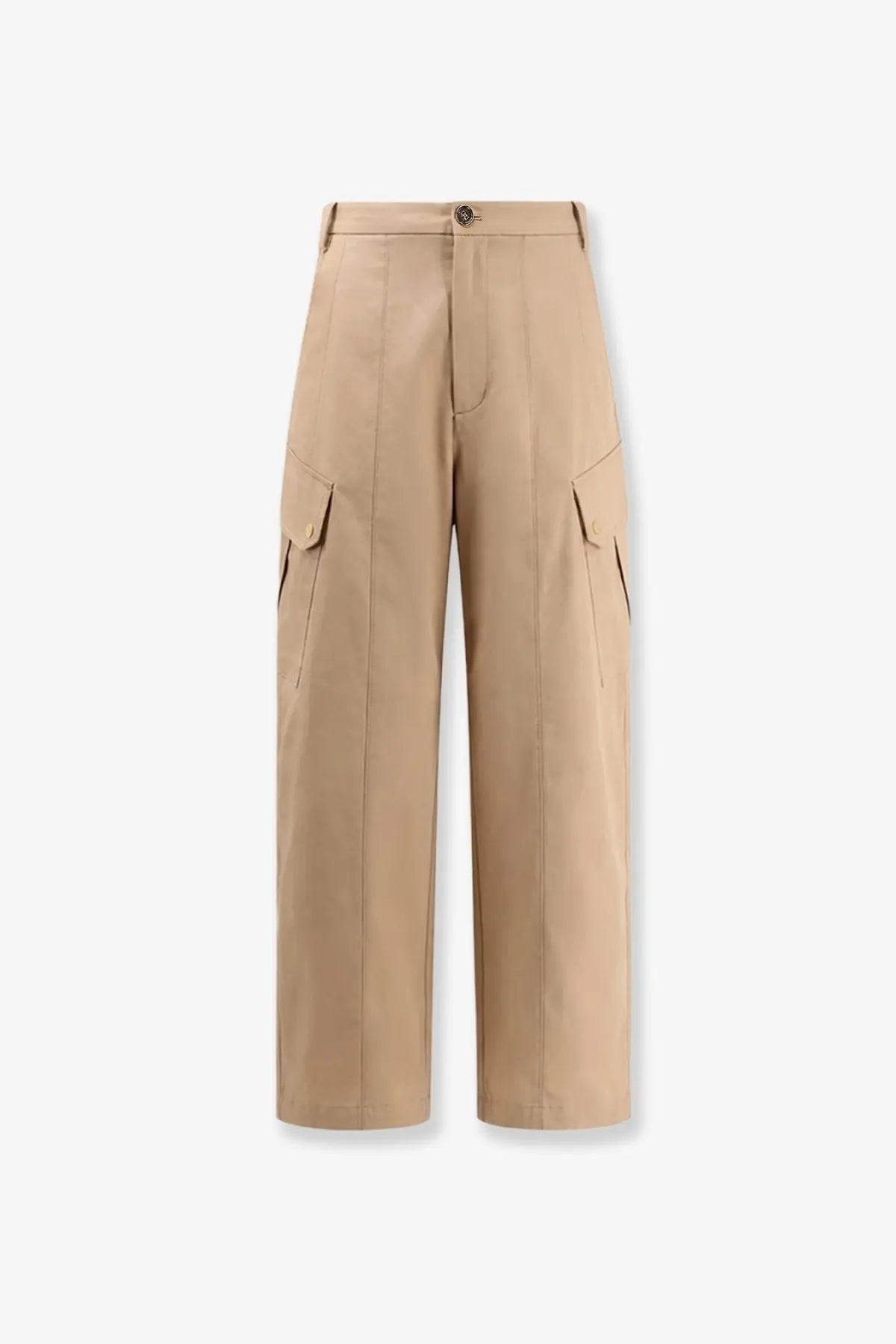 Beige cotton cargo pants with wide legs and flap pockets from pinko womens rosalin collection