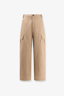 Beige cotton cargo pants with wide legs and flap pockets from pinko womens rosalin collection