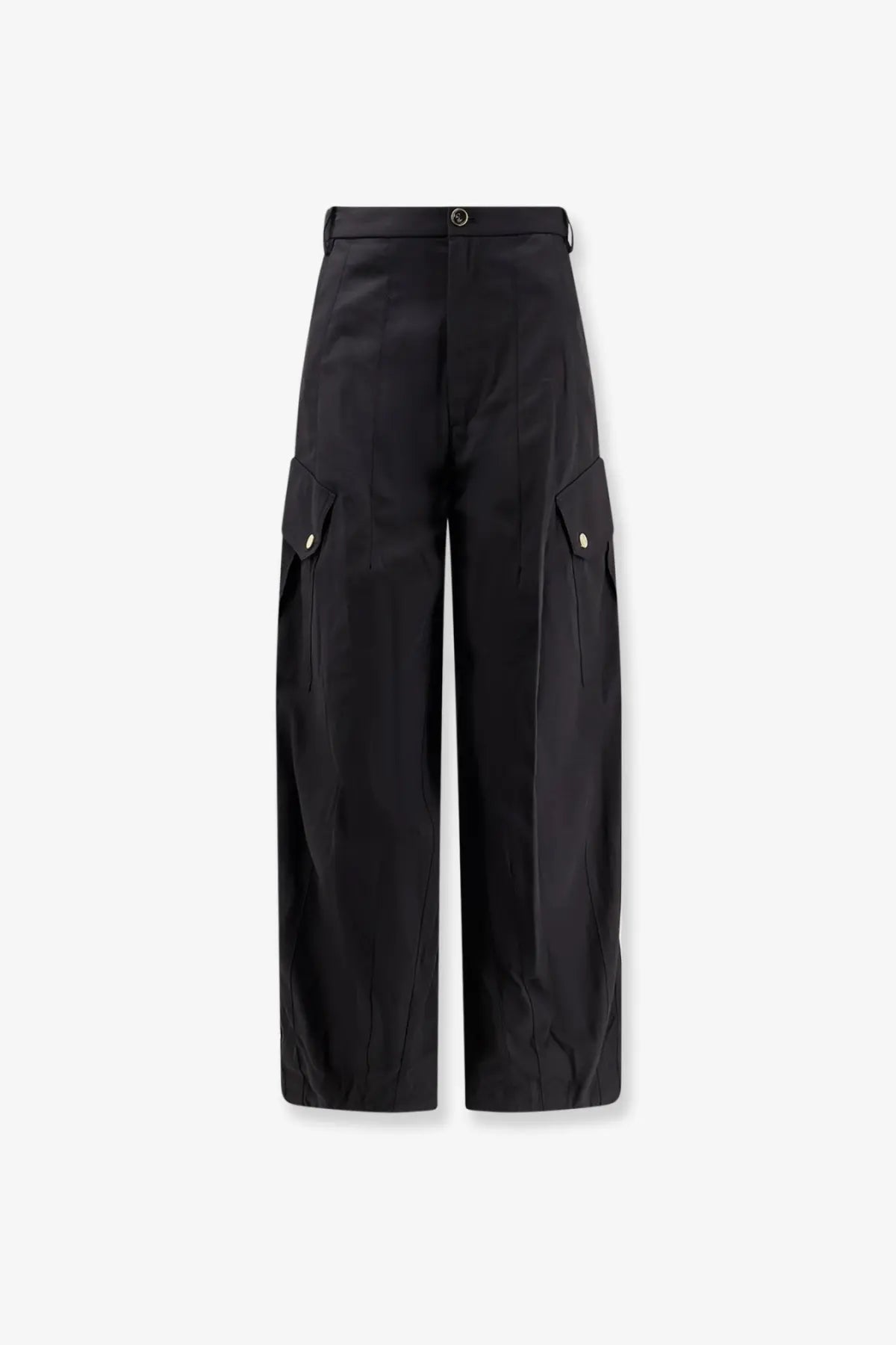 Black pinko women’s rosalin high-waisted cotton cargo trousers with wide legs and flap pockets