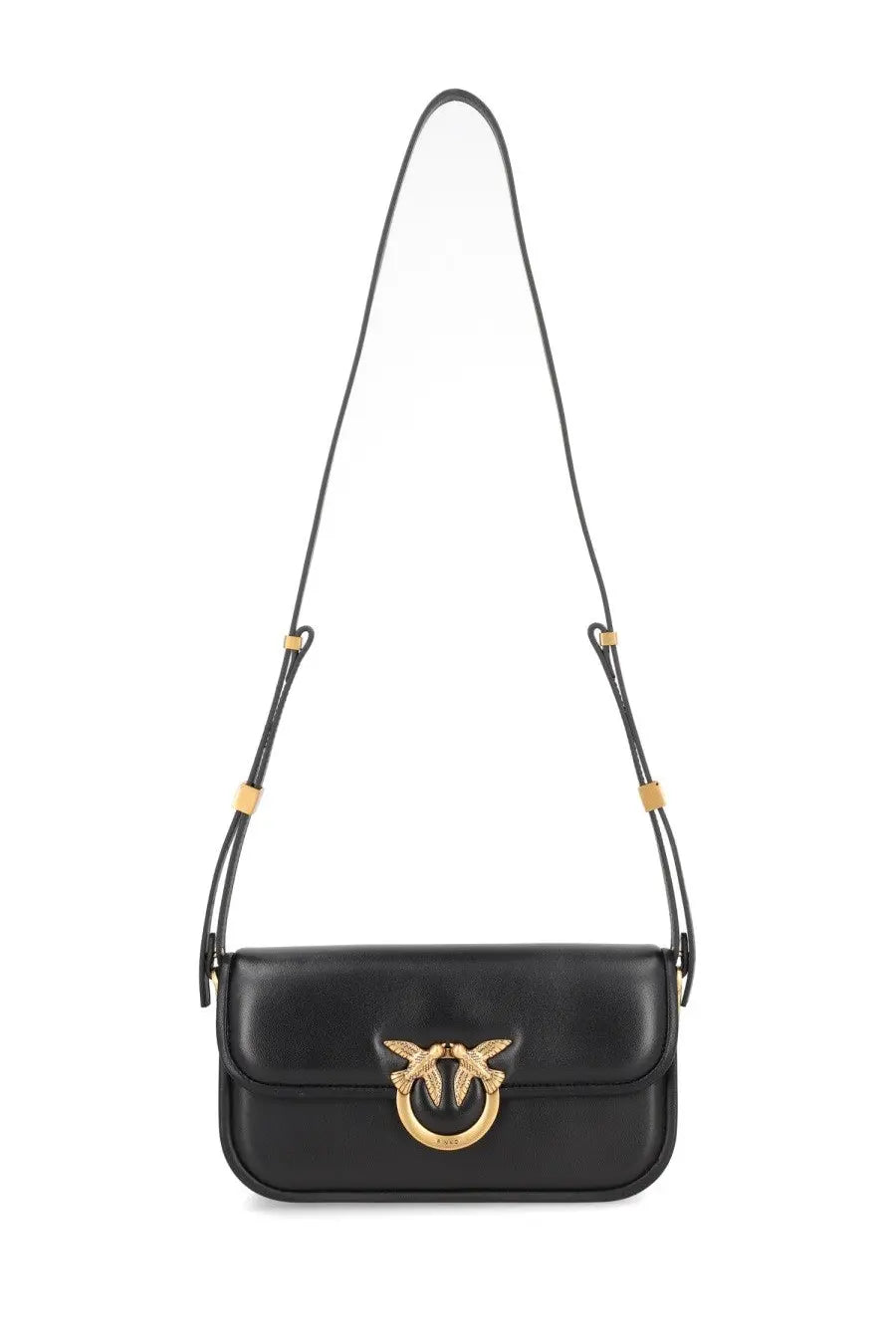 Pinko women’s small love bag black leather crossbody with gold-tone bird clasp and adjustable strap