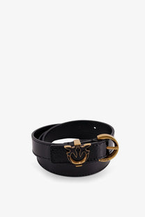 Pinko women’s tamboril black leather belt with gold-tone bird buckle and pinko engraved brand name