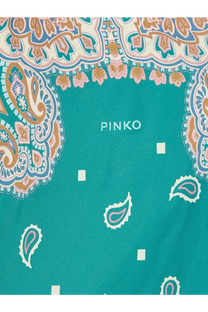 Teal bandana with intricate paisley and floral patterns complements pinko women’s viscose silk blend synchro top gold