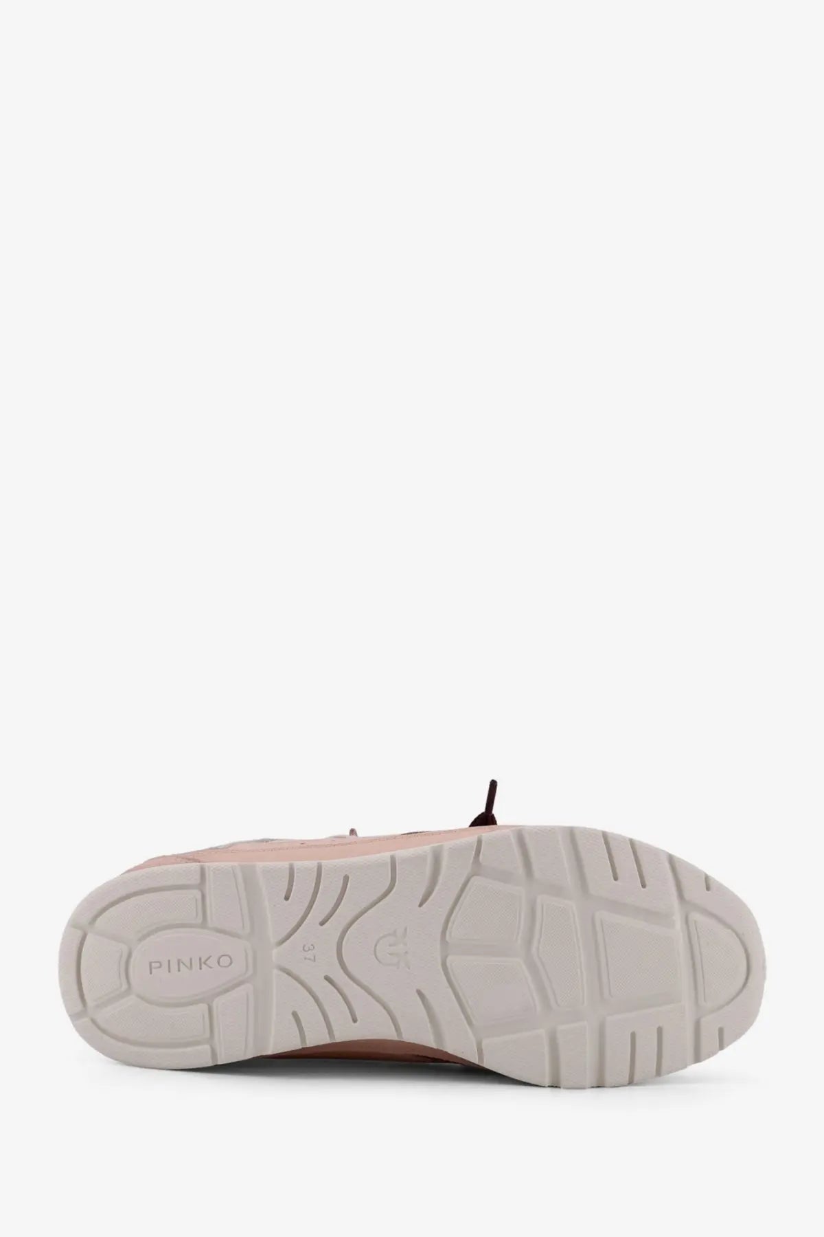 Pink leather sneaker with white rubber sole and pinko brand name embossed in Pinko women’s Yulia mesh sneakers pink