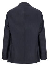 Brunello Cucinelli Pinstripe Batavia Blazer Blue