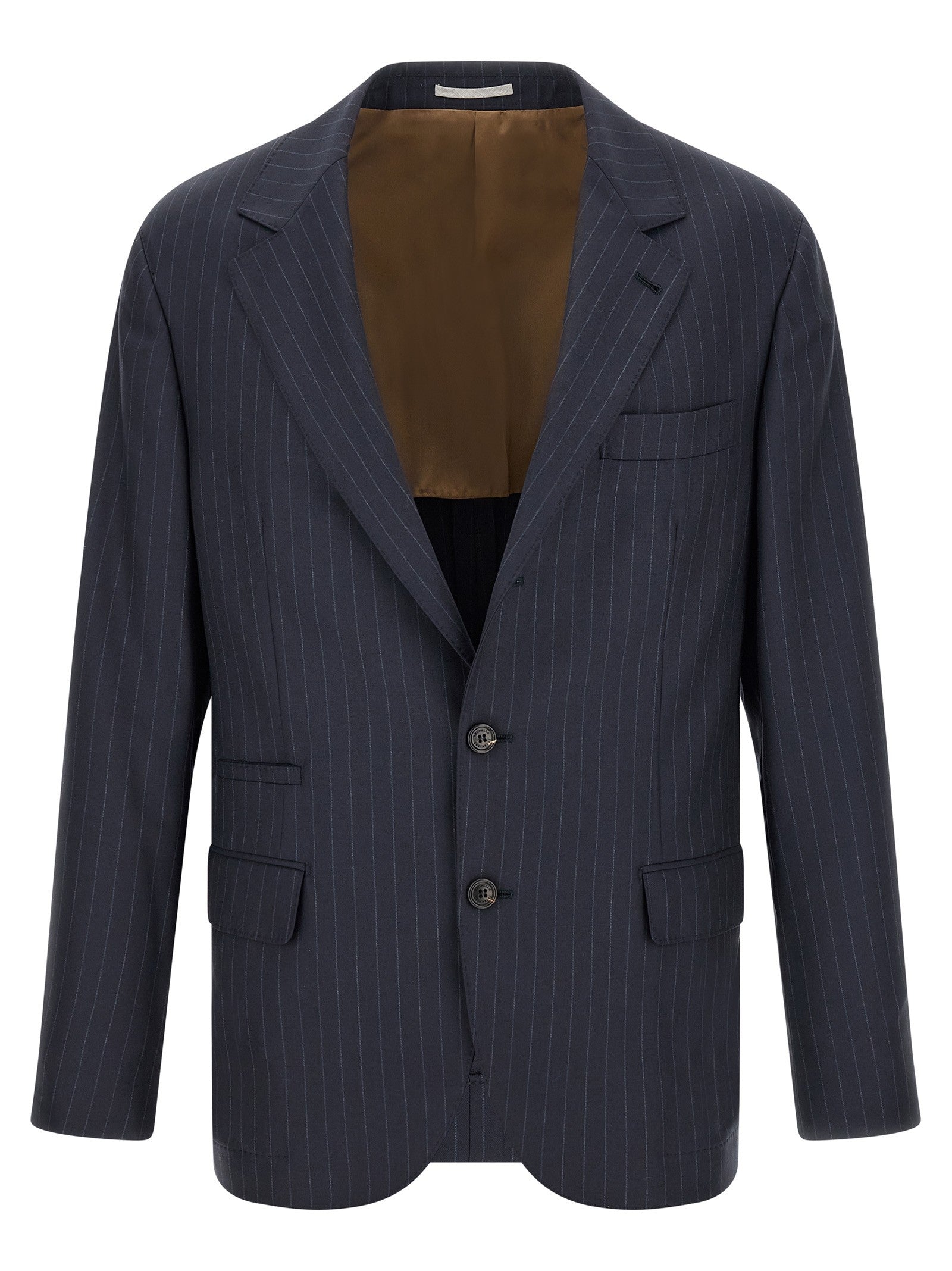Brunello Cucinelli Pinstripe Batavia Blazer Blue