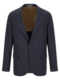 Brunello Cucinelli Pinstripe Batavia Blazer Blue