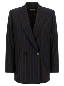 Alberto Biani Pinstripe Flannel Blazer Blue