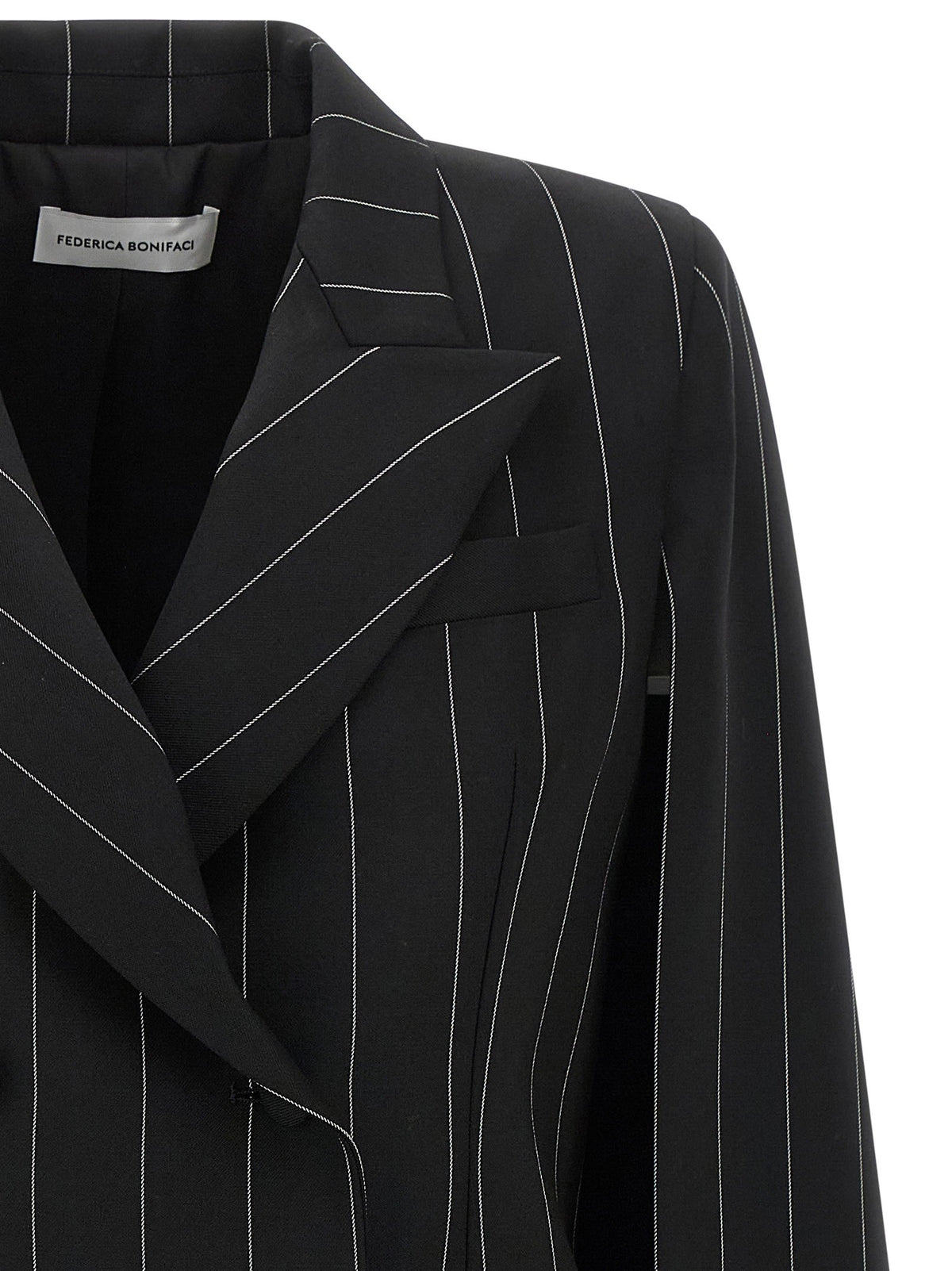 Federica Bonifaci Pinstripe Tuxedo Cape Black