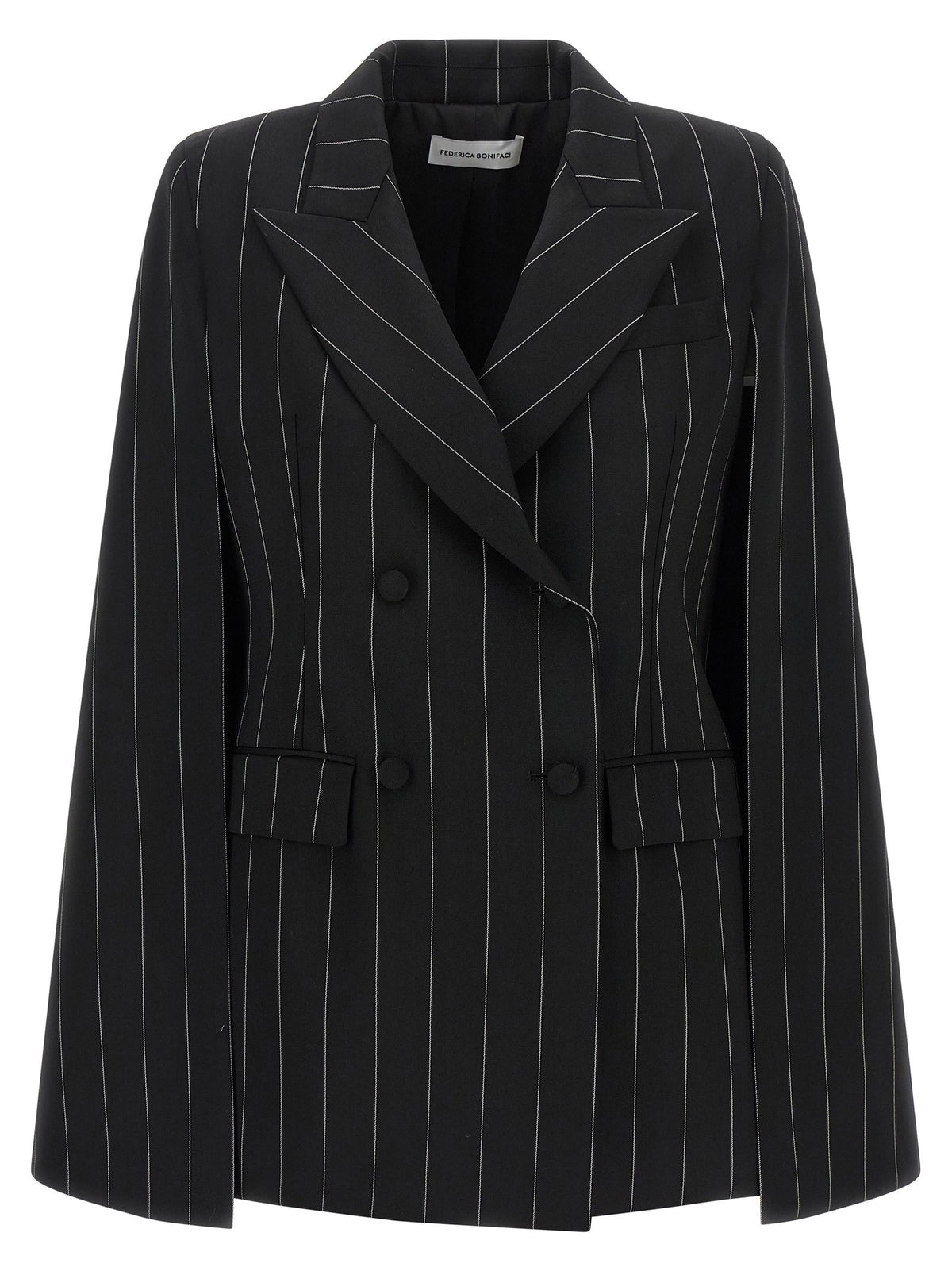 Federica Bonifaci Pinstripe Tuxedo Cape Black