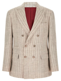 Brunello Cucinelli Pinstripe Twill Blazer Grey