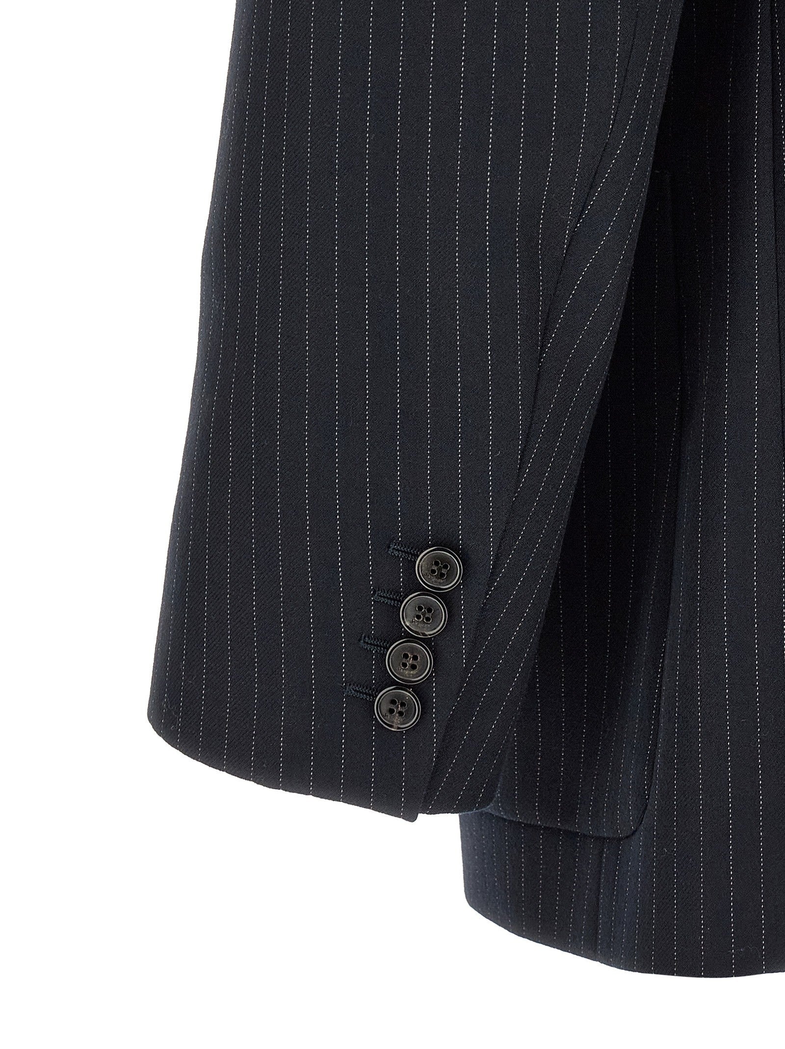 Saint Laurent Pinstriped Double Breasted Blazer Blue