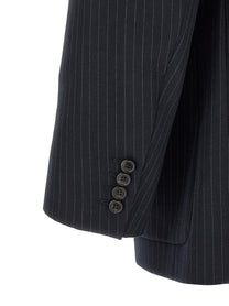 Saint Laurent Pinstriped Double Breasted Blazer Blue