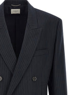 Saint Laurent Pinstriped Double Breasted Blazer Blue, view 3