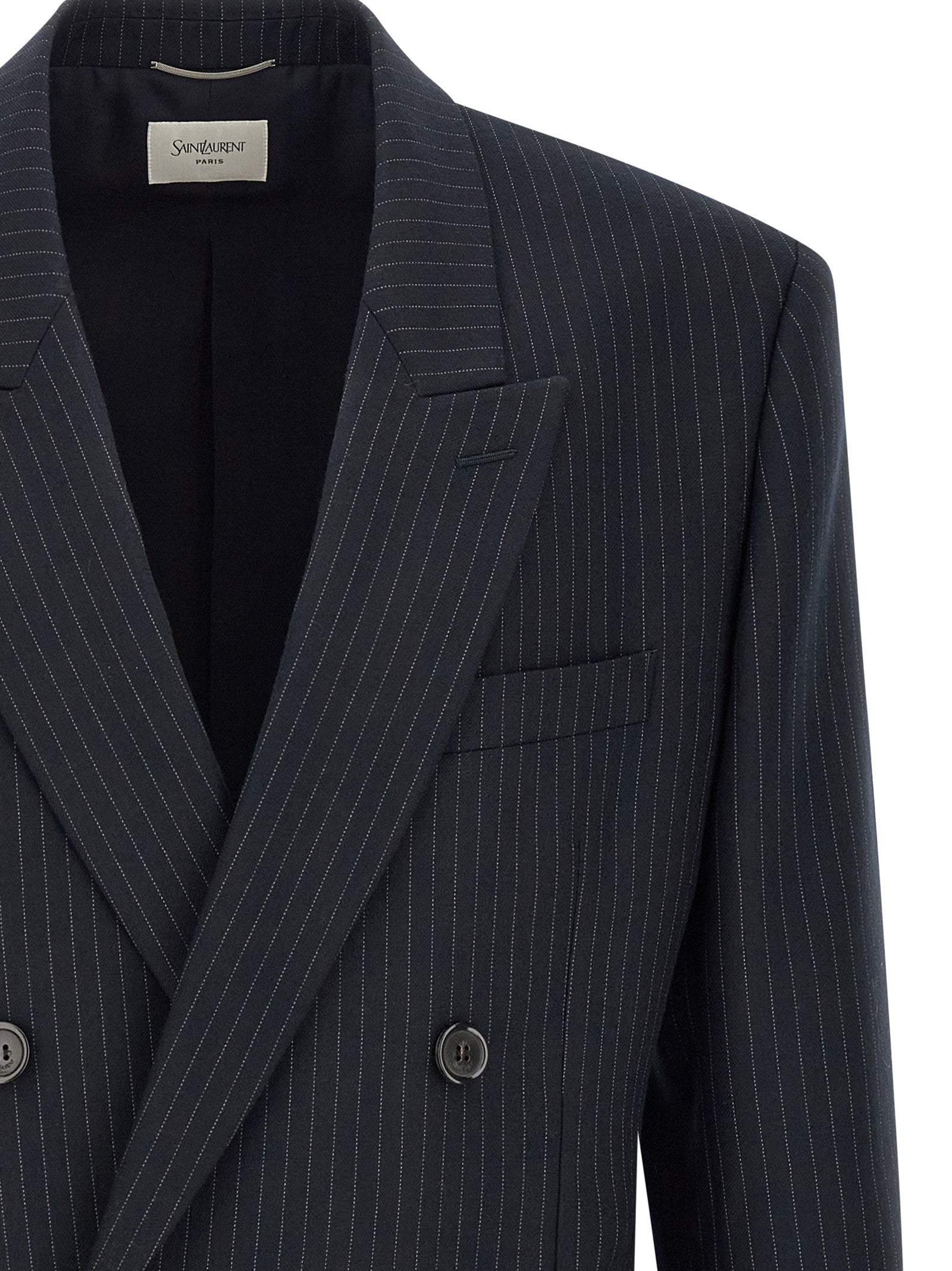 Saint Laurent Pinstriped Double Breasted Blazer Blue